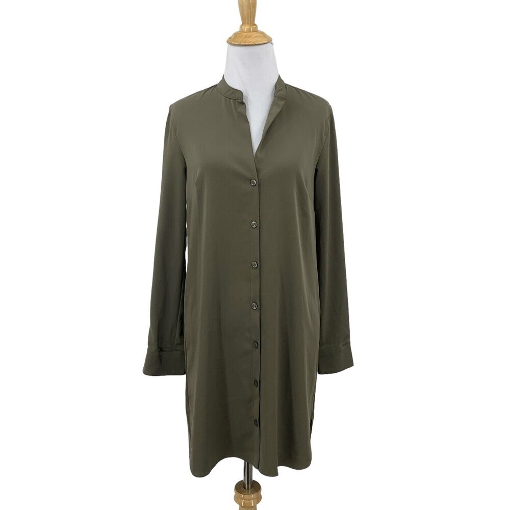 BCBGeneration Dress Women XXS 2XS Avocado Cutouts Sleeves Button Front Shirttail